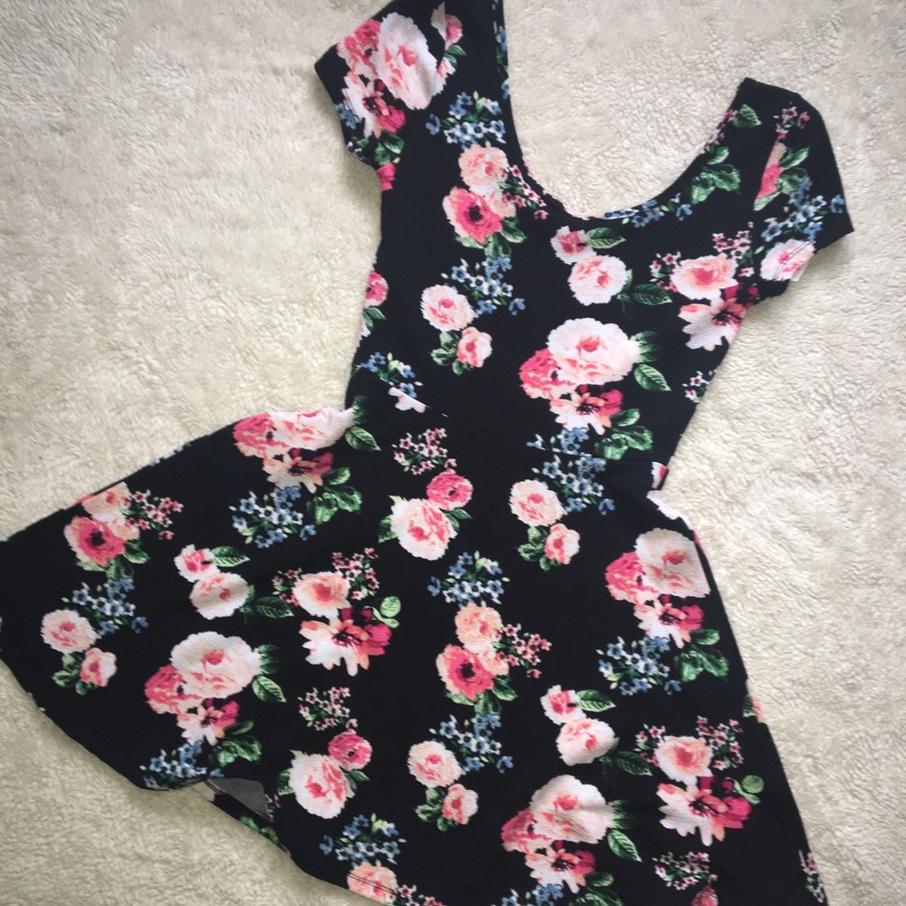 Black and Floral, Fit and Flare Style Dress